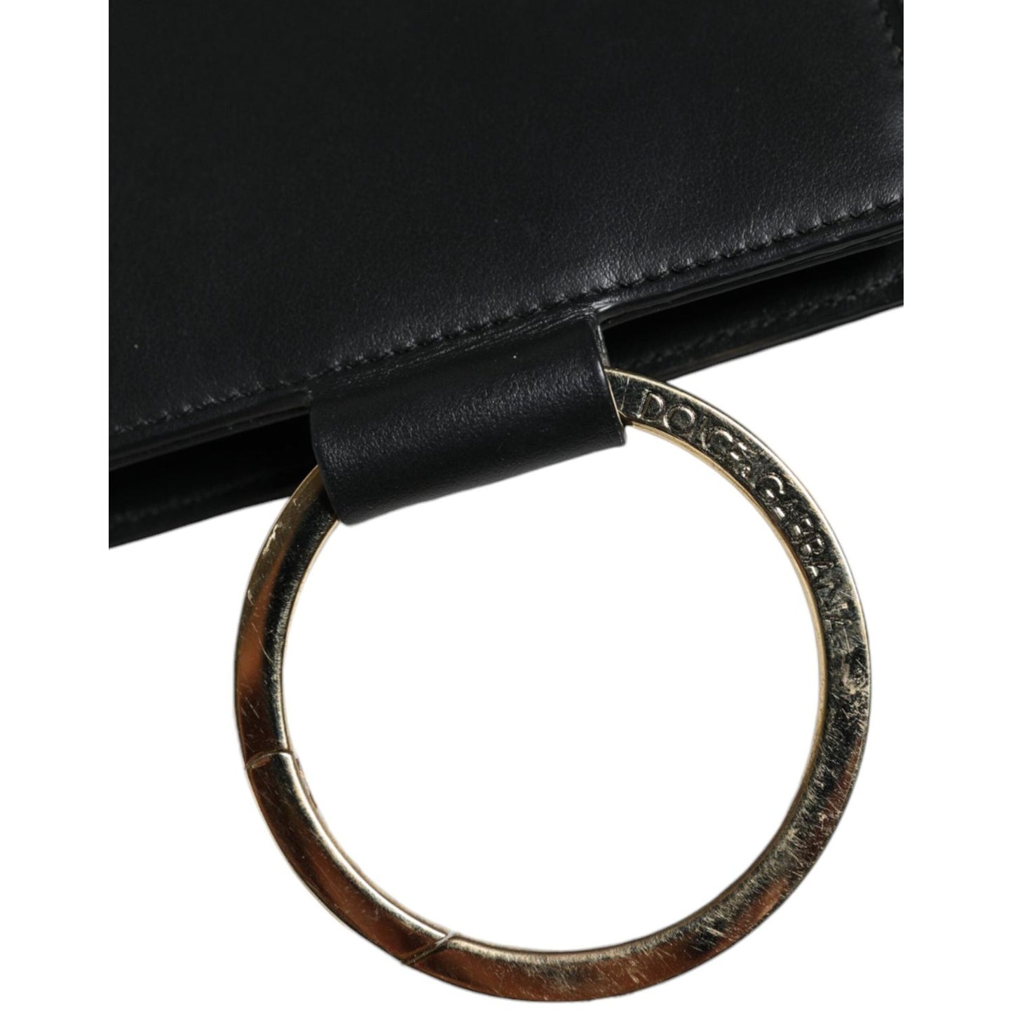 Dolce & Gabbana Black Leather Logo Plaque Neck Strap Card Coin Wallet