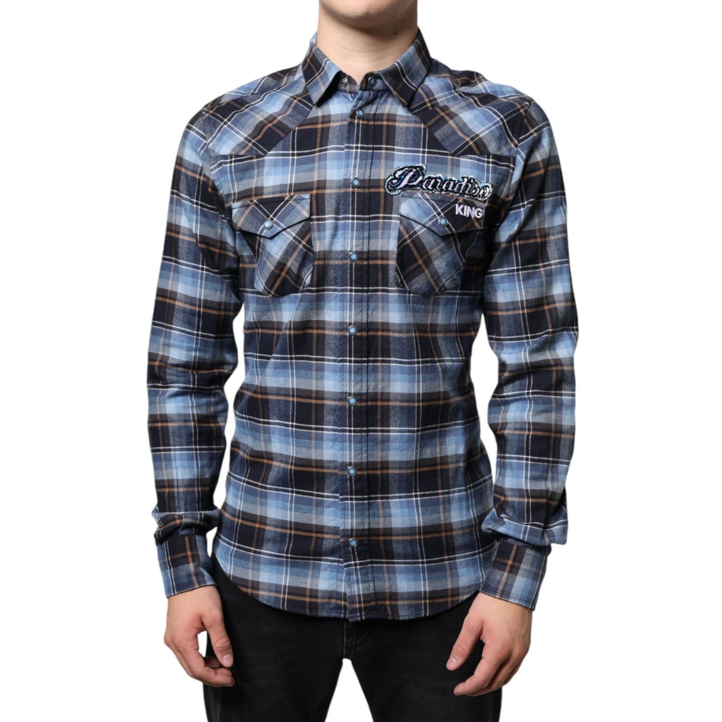 Dolce & Gabbana Multicolor Checkered Paradiso Patch Slim Fit Shirt