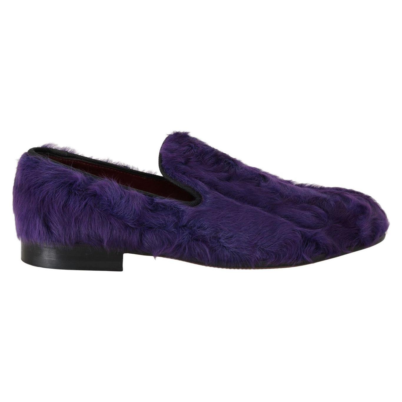 Dolce & Gabbana Purple Sheep Fur Leather Loafers