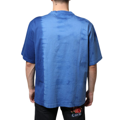 Dolce & Gabbana Blue Tie-Dye Peace Sign Cotton T-shirt