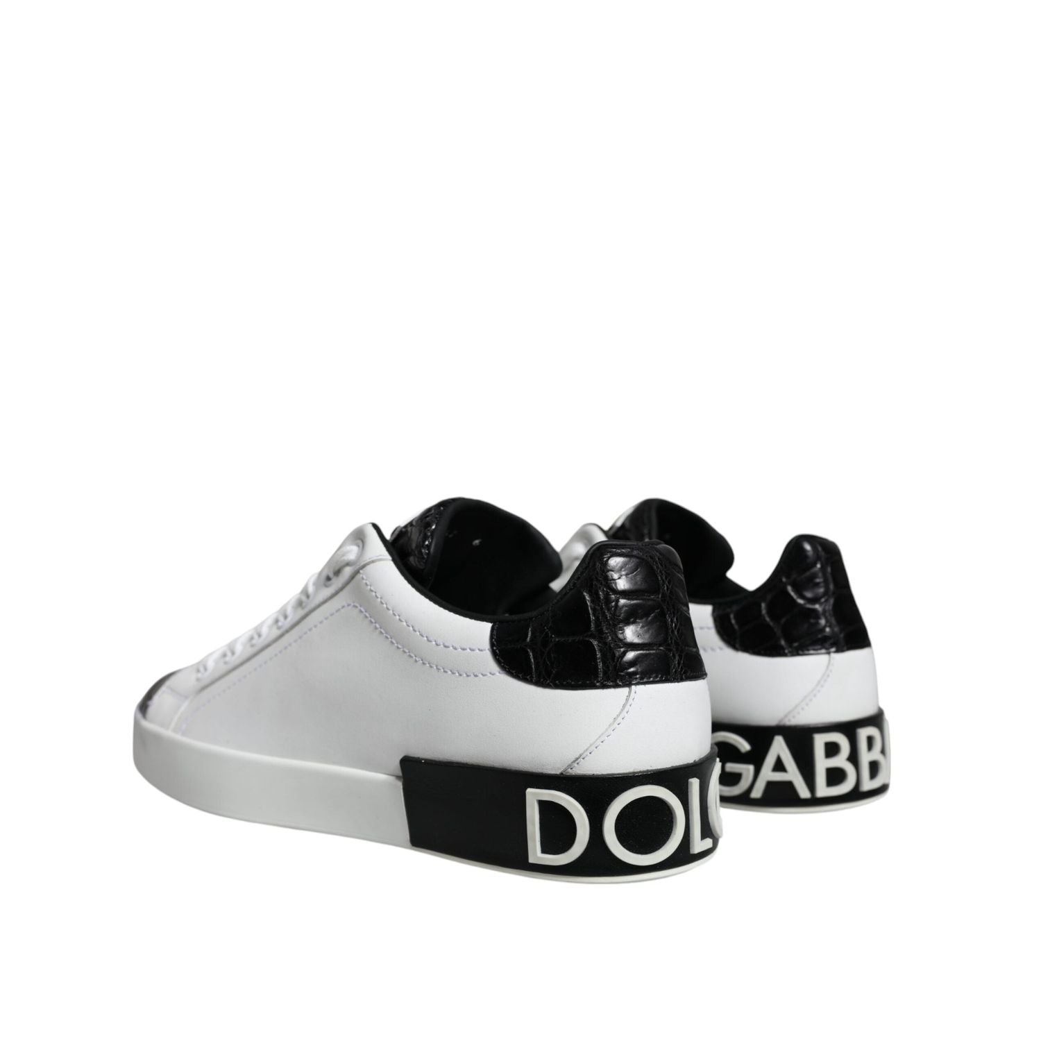Dolce & Gabbana Black Leather Logo Portofino Sneaker Shoes