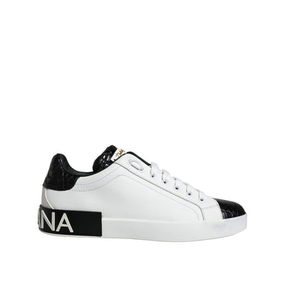Dolce & Gabbana Black Leather Logo Portofino Sneaker Shoes