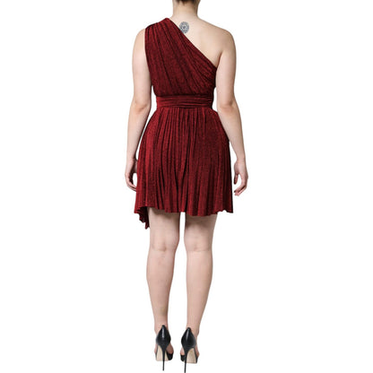 Dolce & Gabbana Red One Shoulder Pleated A-line Mini Dress