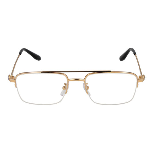 BMW Gold Men Glasses Frame, half-rim aviator style with metal frame, demo plastic lenses, gold color, ideal for men, eyewear fashion accessory.