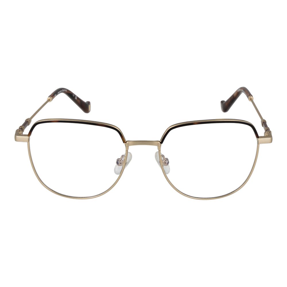 Hackett Gold Men Glasses Frame, full-rim round design with metal frame, demo plastic lenses, size 51-17-140, includes branded case.