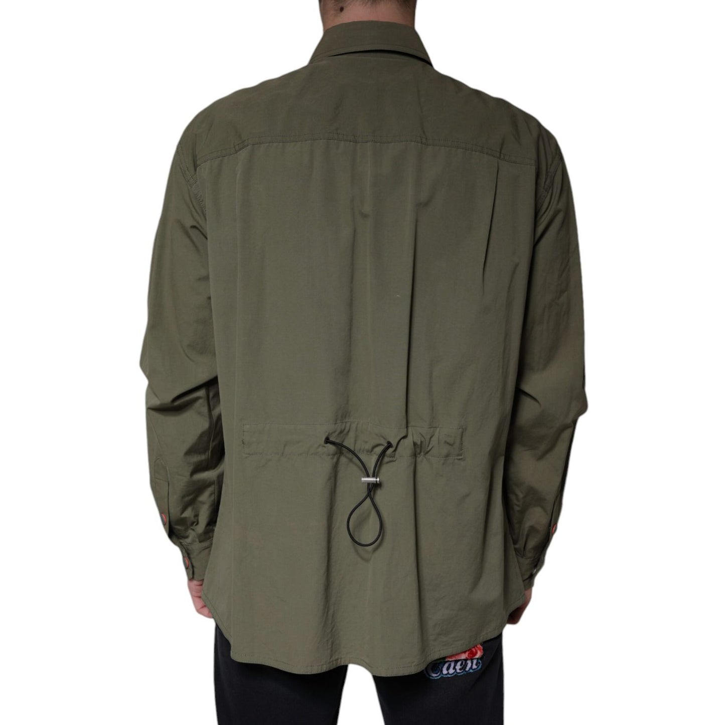 Dolce & Gabbana Military Green Cotton Bend Collared Coat Jacket