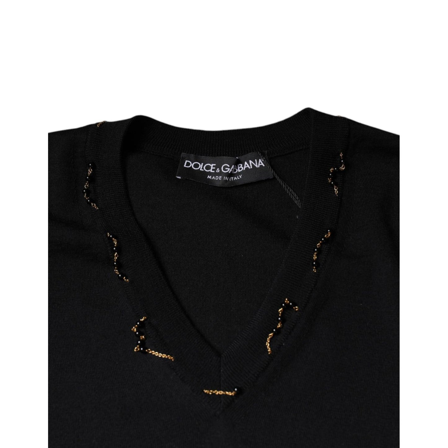 Dolce & Gabbana Black Embellished V-neck Pullover Sweater