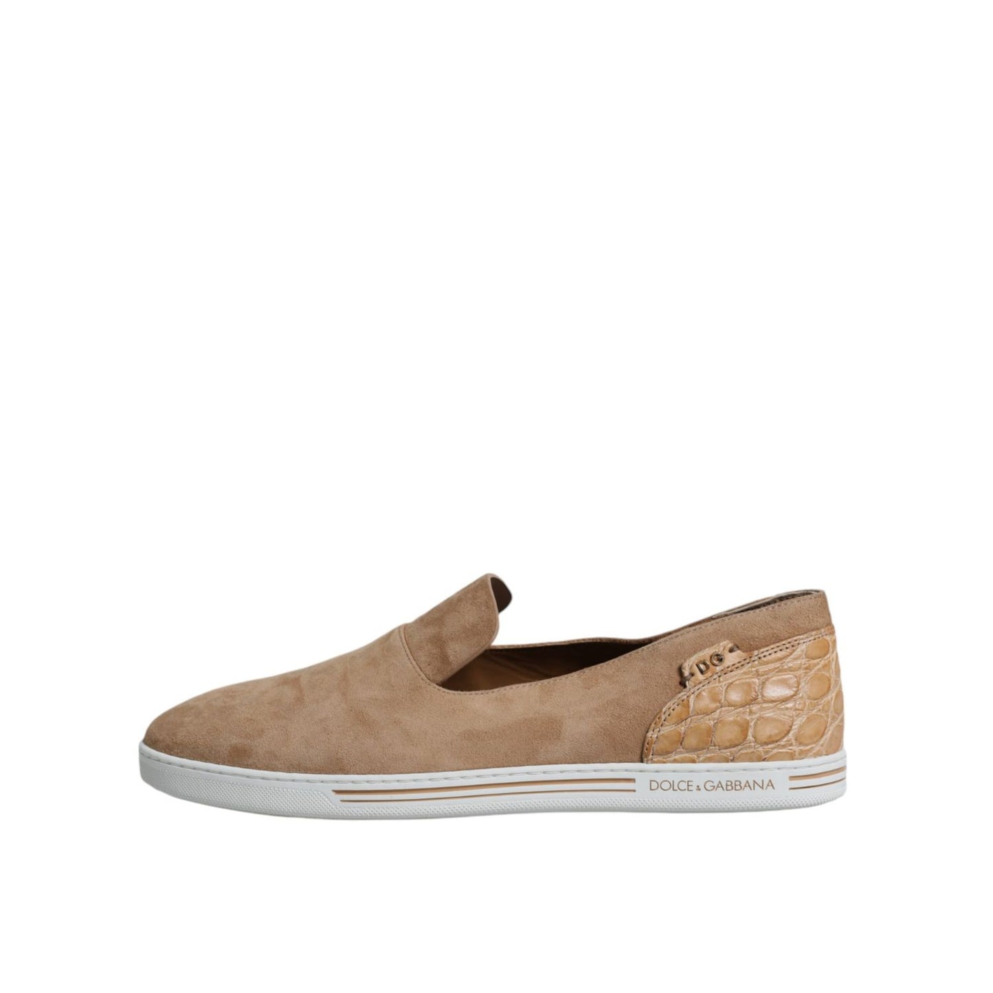 Dolce & Gabbana Beige Suede Caiman Loafers Slippers Shoes