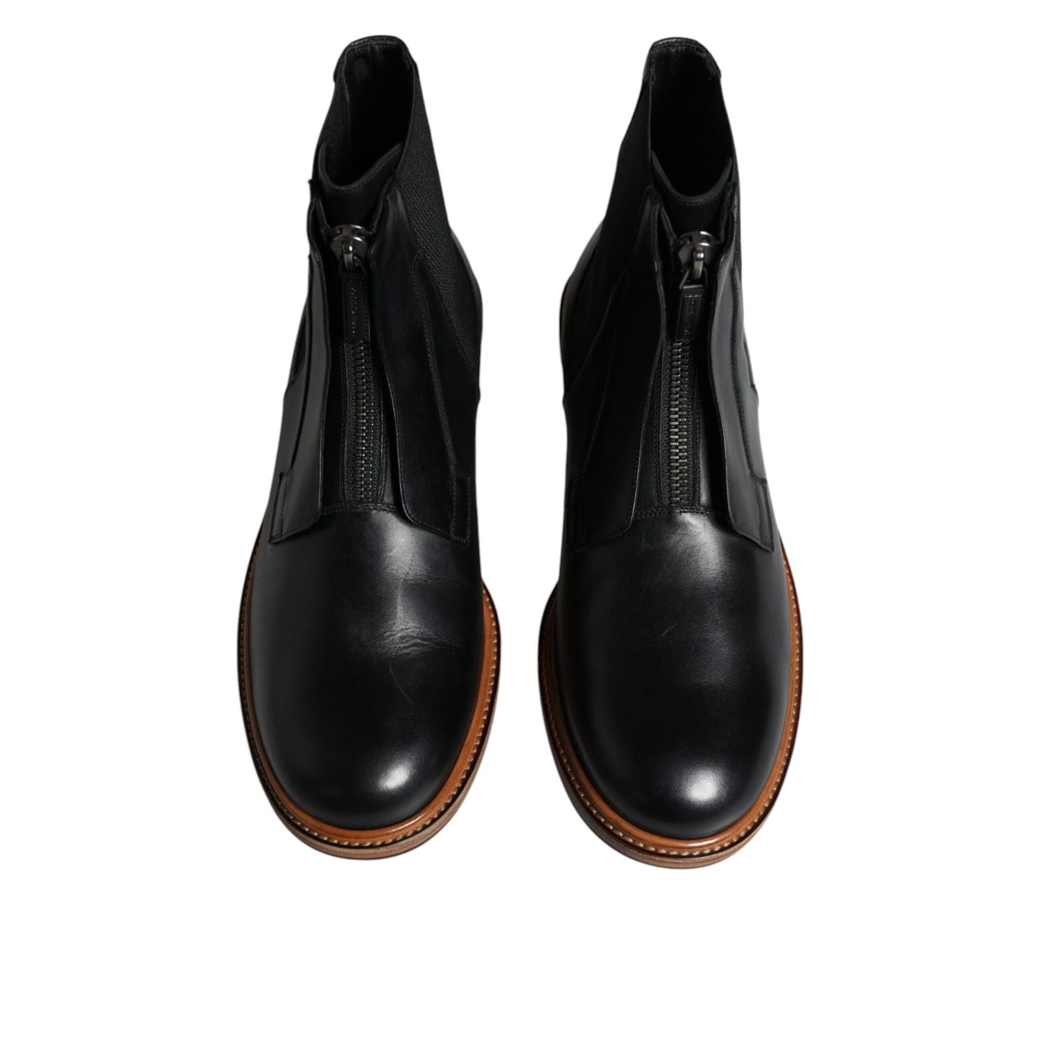 Dolce & Gabbana Black Leather Chelsea Mid Calf Men Boots Shoes