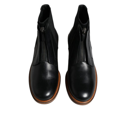 Dolce & Gabbana Black Leather Chelsea Mid Calf Men Boots Shoes