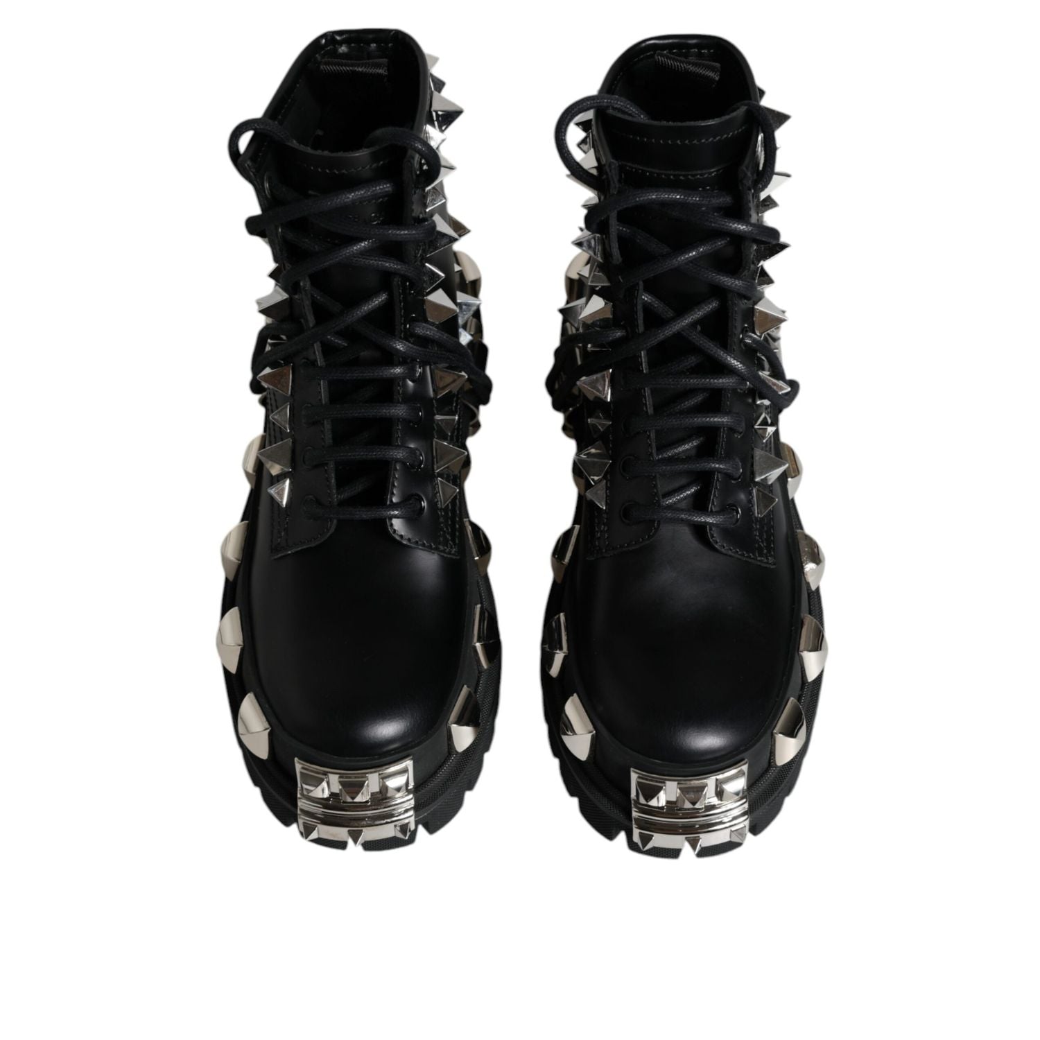 Dolce & Gabbana Black Leather Studded Trekking Boots Shoes