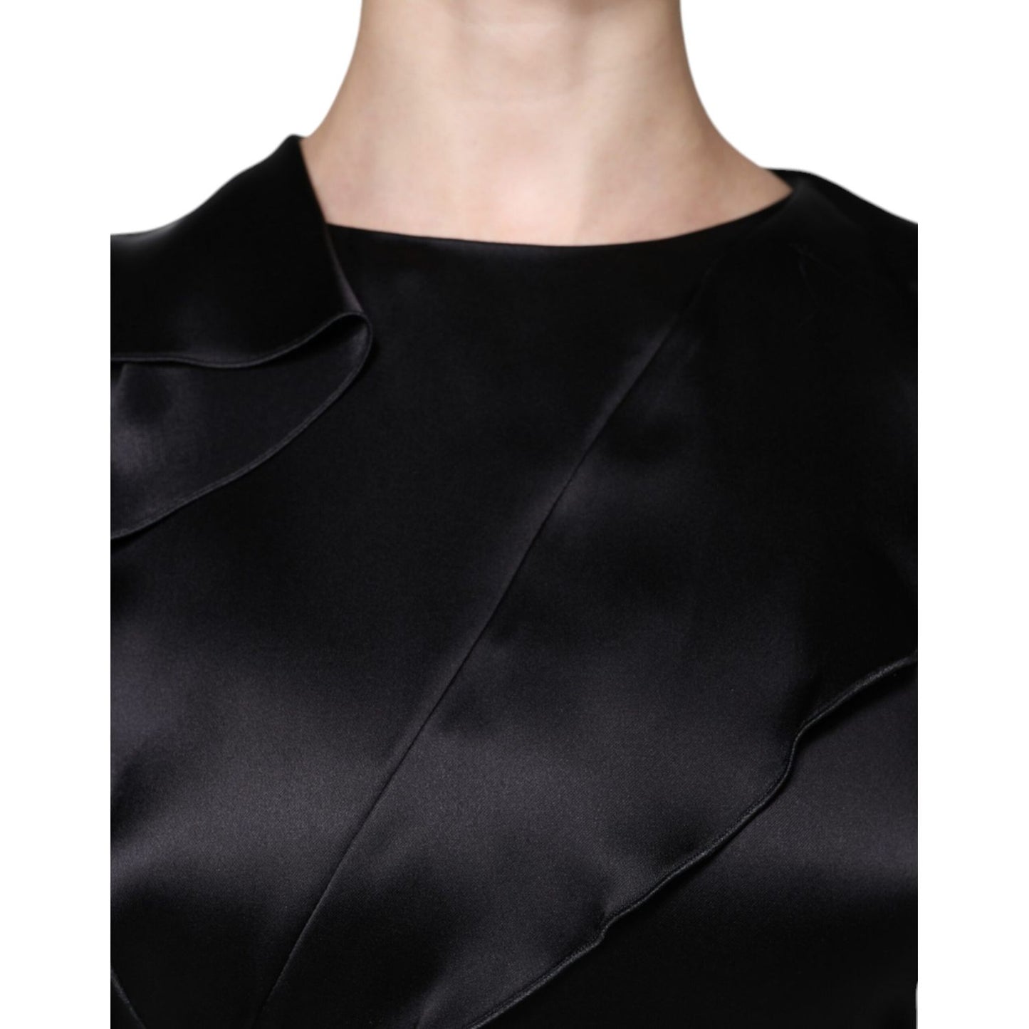 Emporio Armani Black Satin Long Sleeves Wrap Sheath Mini Dress
