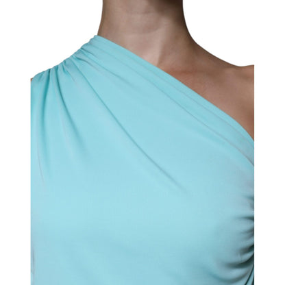 Christian Pellizzari Light Blue Jersey Long Drape One Shoulder Dress