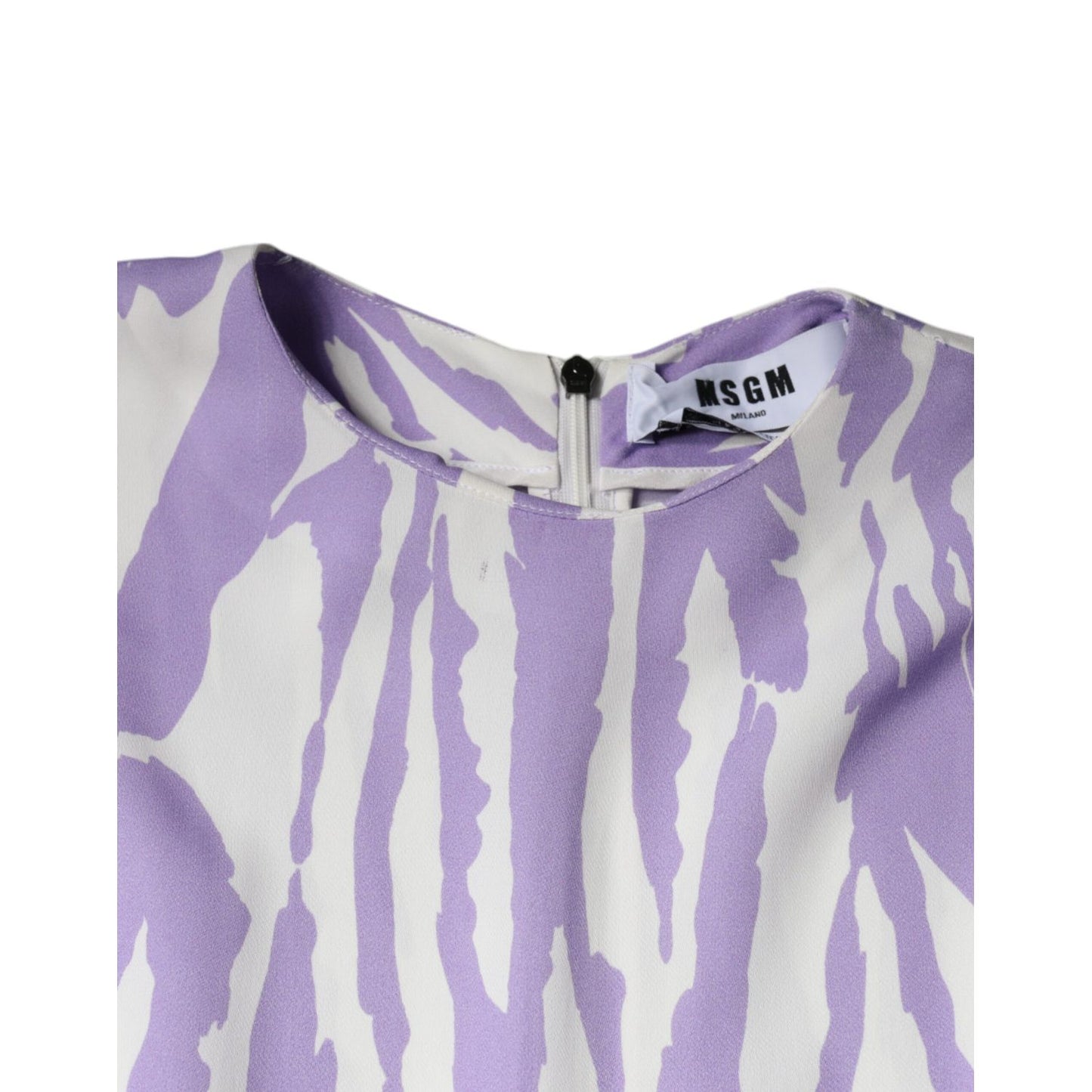 MSGM White Purple Patterned Viscose Short Sleeves Maxi Dress