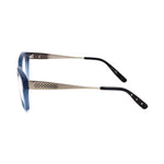 Side view of Bottega Veneta Bicolor Acetate Frames in blue and matte silver, showcasing temple design, size 51/17/140 mm.