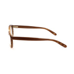 Bottega Veneta Bicolor Acetate Frames in brown dotted pattern with side view showing temple size 140mm