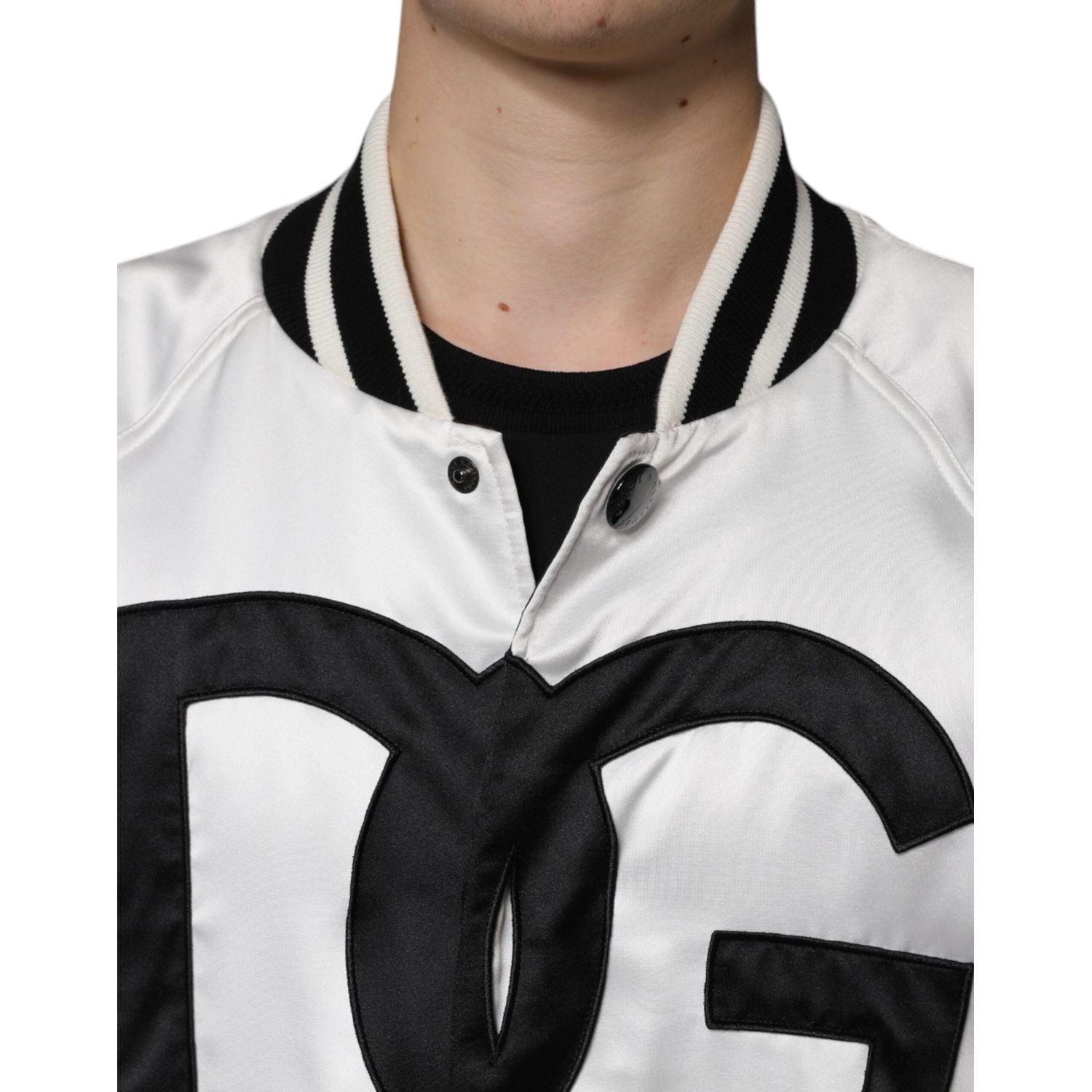 Dolce & Gabbana White Polyester Logo Full Zip Bomber Jacket