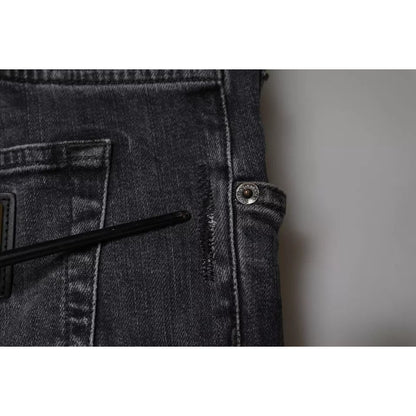 Dolce & Gabbana Dark Gray Tattered Cotton Skinny Denim Jeans