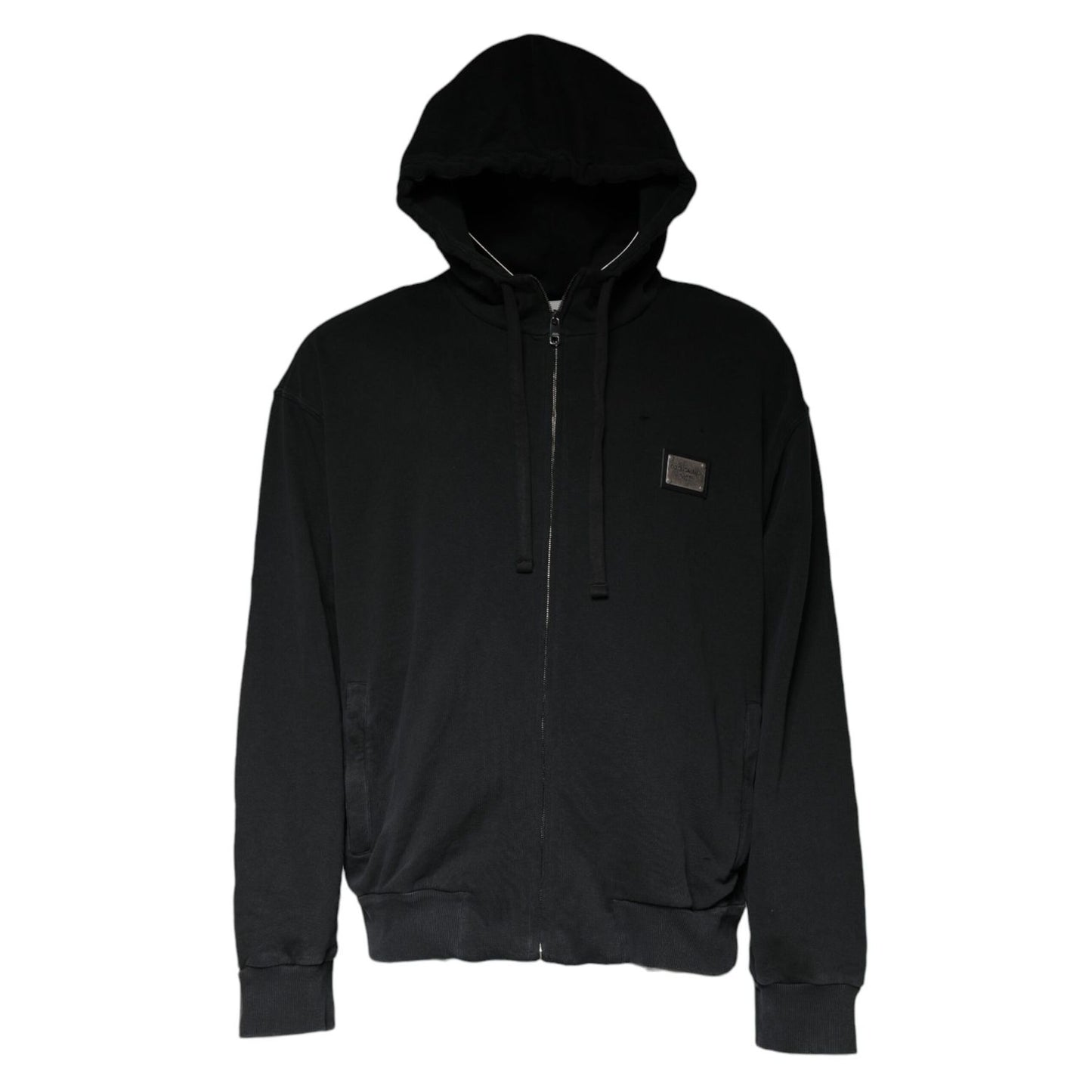 Dolce & Gabbana Black Logo Plaque Hooded Full Zip Sweater