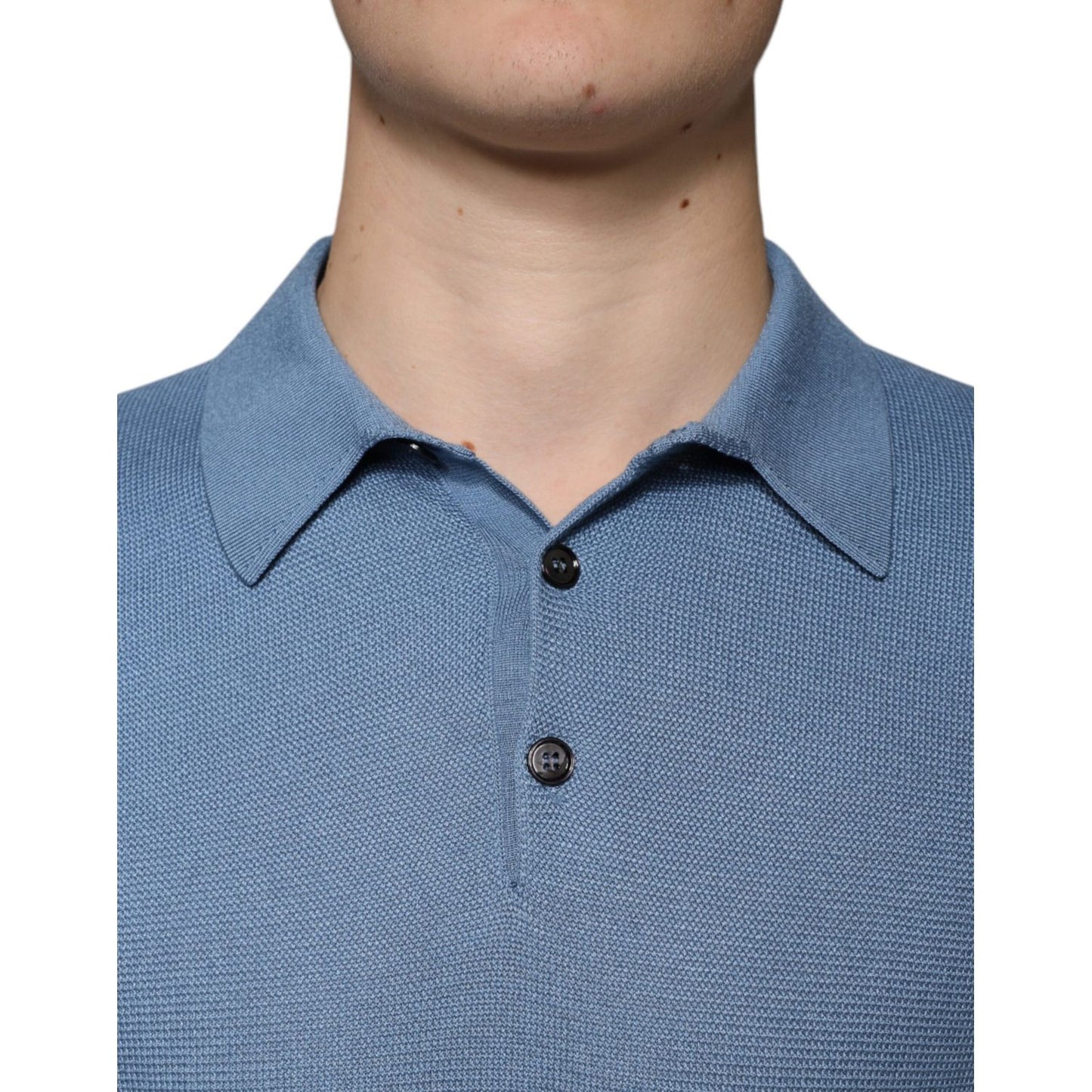 Dolce & Gabbana Sky Blue Silk Collared Men Pullover Sweater