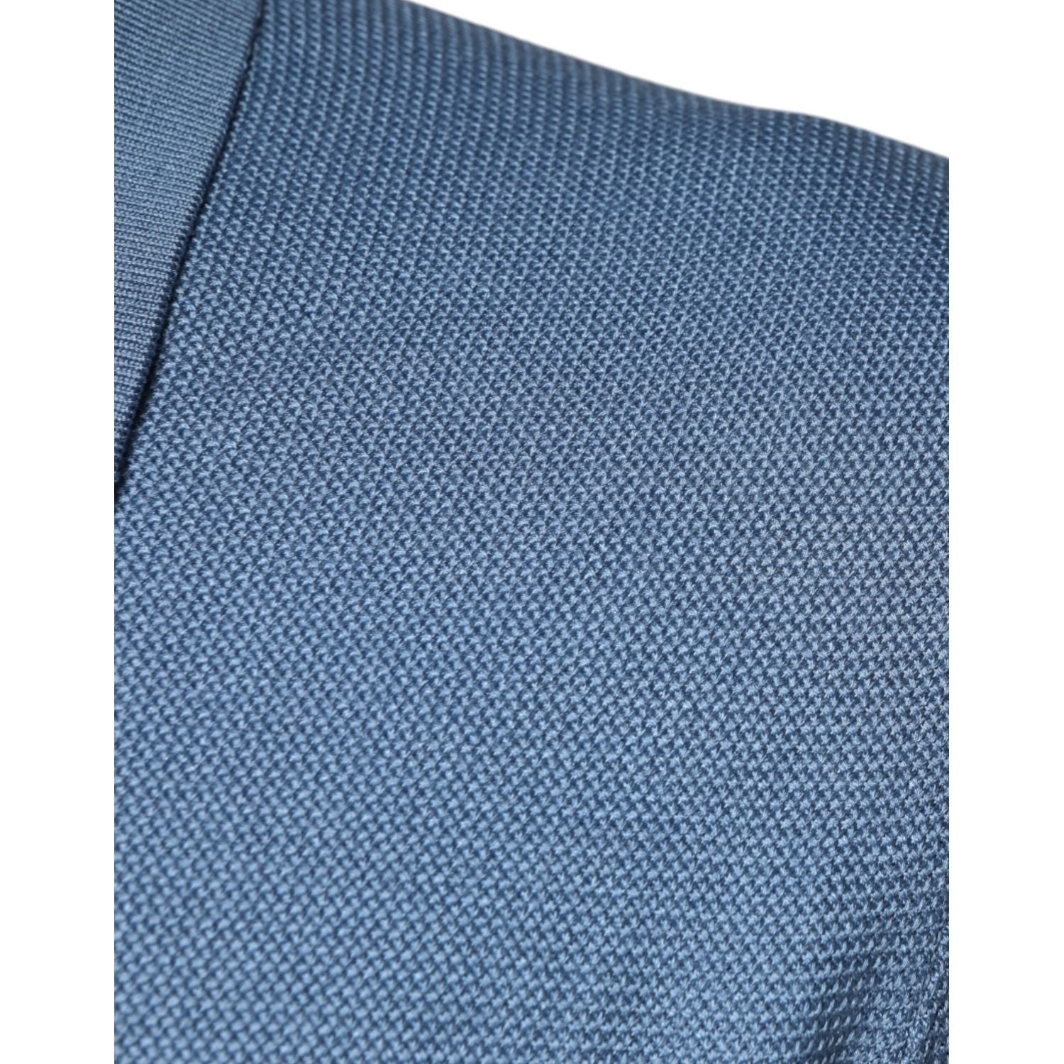 Dolce & Gabbana Sky Blue Silk Collared Men Pullover Sweater