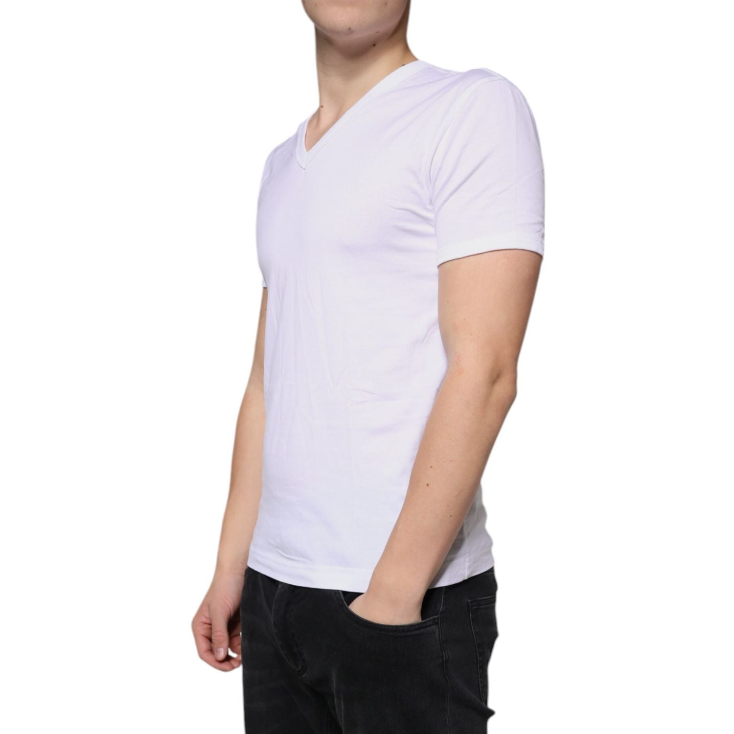 Dolce & Gabbana White Cotton V-neck Short Sleeves T-shirt