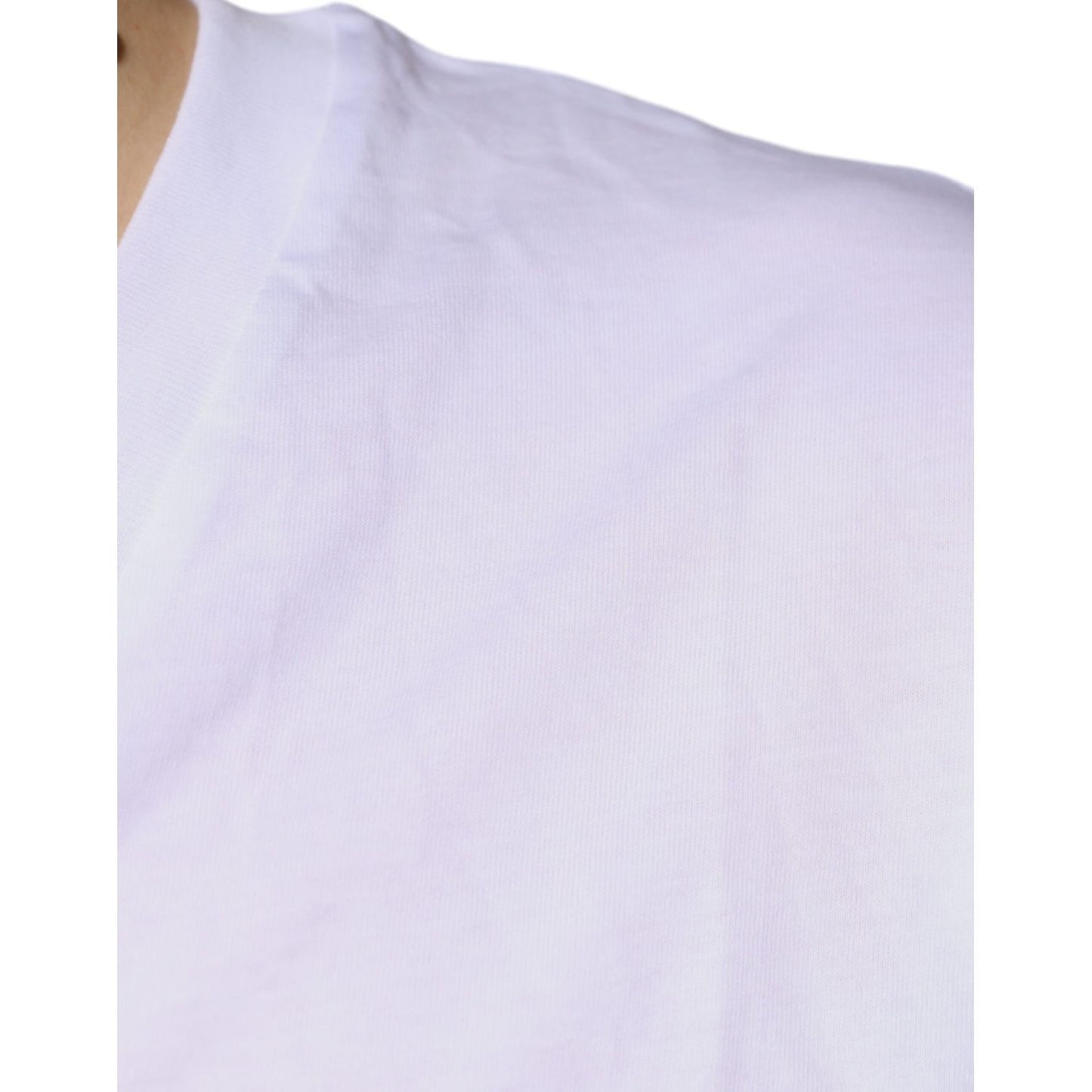 Dolce & Gabbana White Logo Cotton Vneck Short Sleeve T-shirt