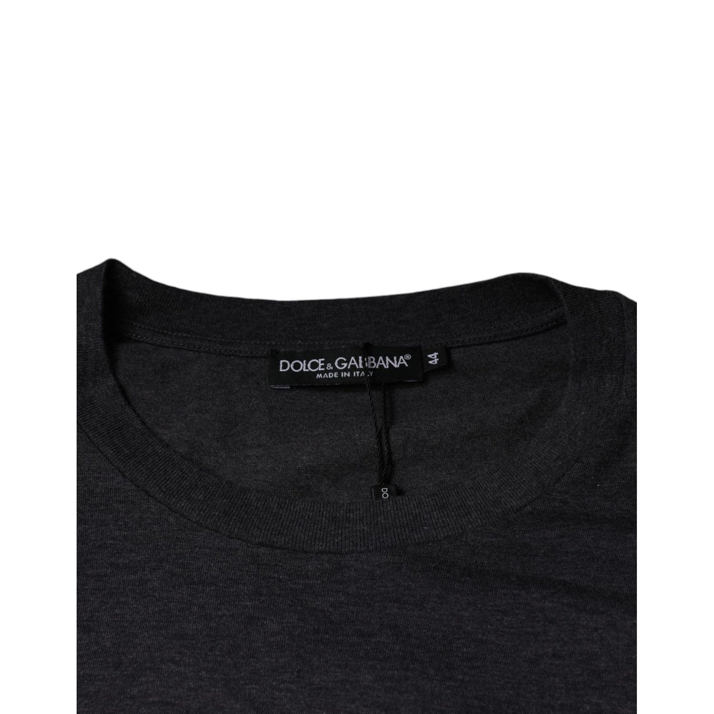 Dolce & Gabbana Gray Logo Patch Cotton Crew Neck T-shirt