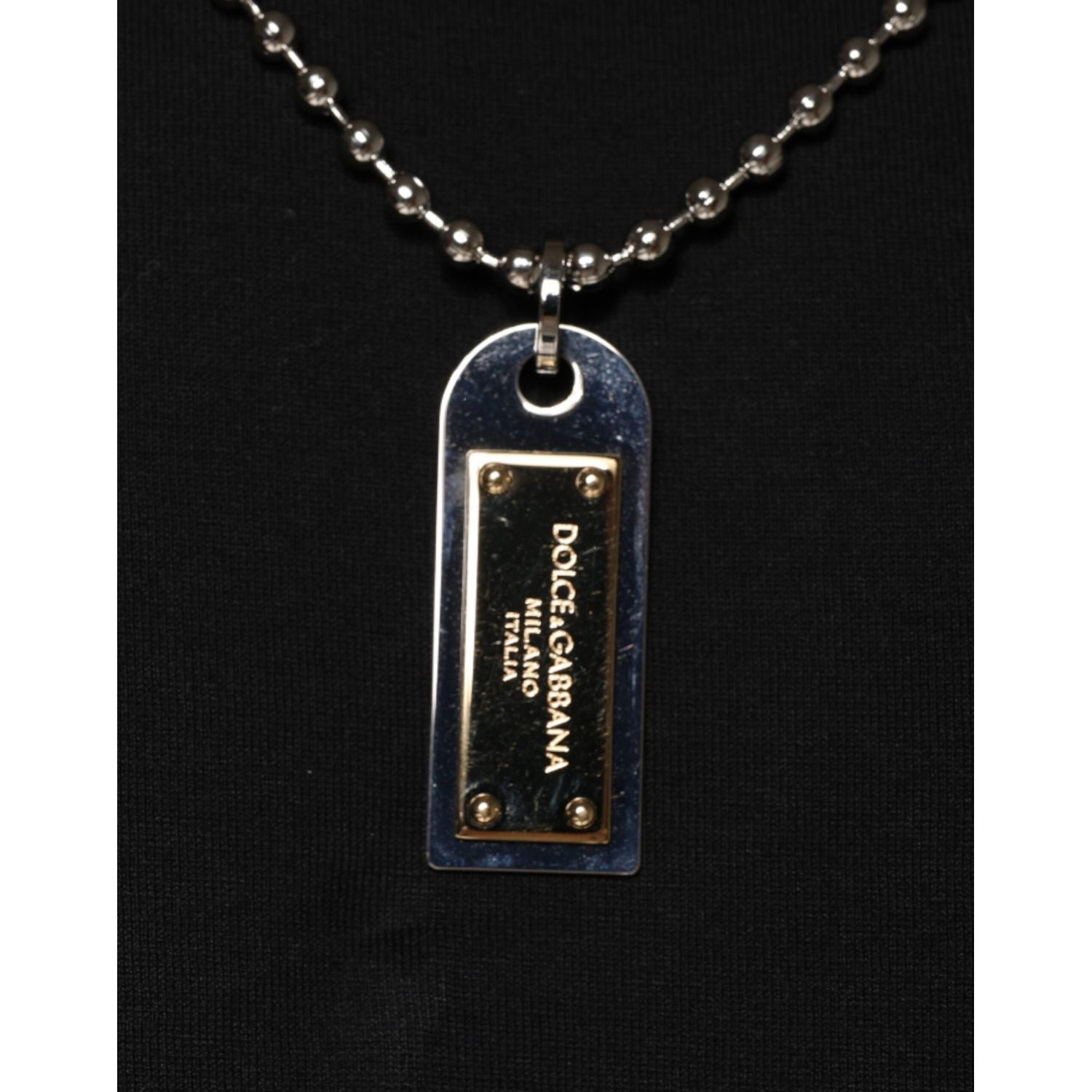 Dolce & Gabbana Black Cotton Necklace Embellished T-shirt