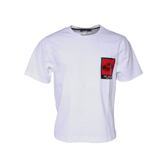 Dolce & Gabbana White Red Lips Print Cotton T-shirt