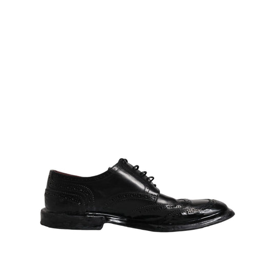 Dolce & Gabbana Black Leather Derby Wingtip Formal Shoes