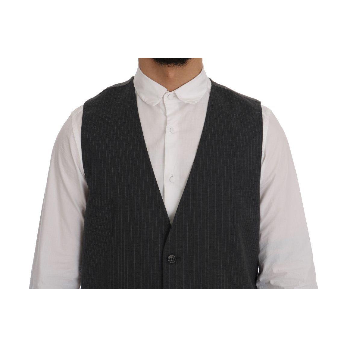 Dolce & Gabbana Gray STAFF Cotton Striped Vest SIG60352-1