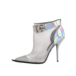 Dolce & Gabbana Silver Iridescent Pointed Short Boots Shoes