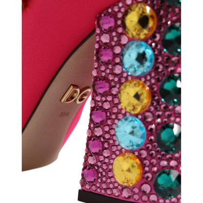 Dolce & Gabbana Pink Nylon Crystal Vally High Boots Shoes