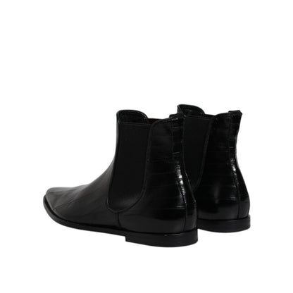 Dolce & Gabbana Black Leather Chelsea Men Ankle Boots Shoes