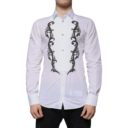 Dolce & Gabbana White Slim Fit Baroque GOLD Men Dress Shirt