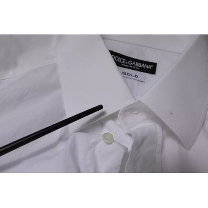 Dolce & Gabbana White Cotton Slim Fit Men GOLD Dress Shirt