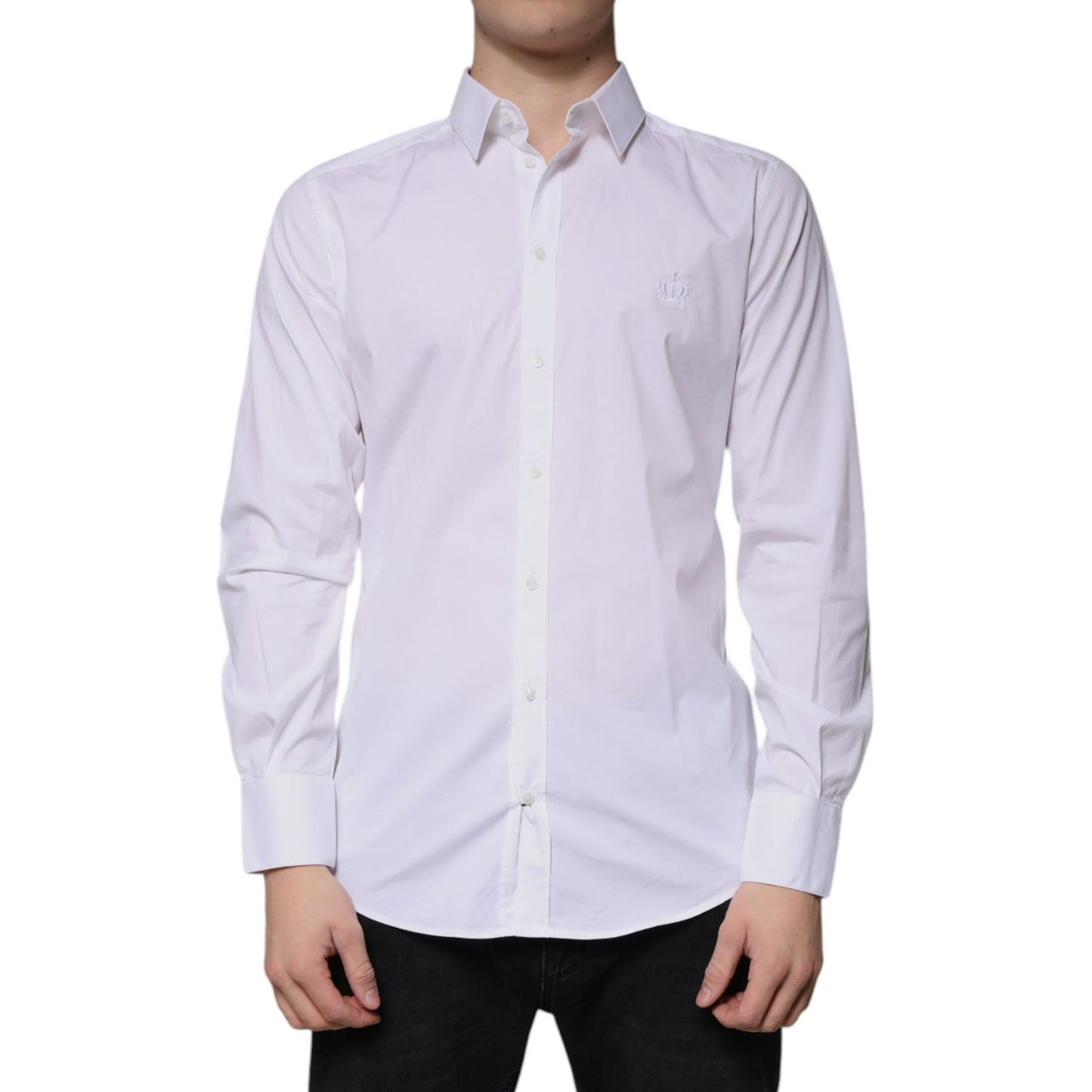 Dolce & Gabbana White Cotton Long Sleeve GOLD Dress Shirt