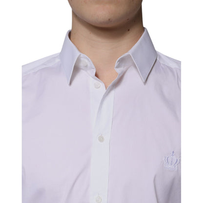 Dolce & Gabbana White Cotton Long Sleeve GOLD Dress Shirt