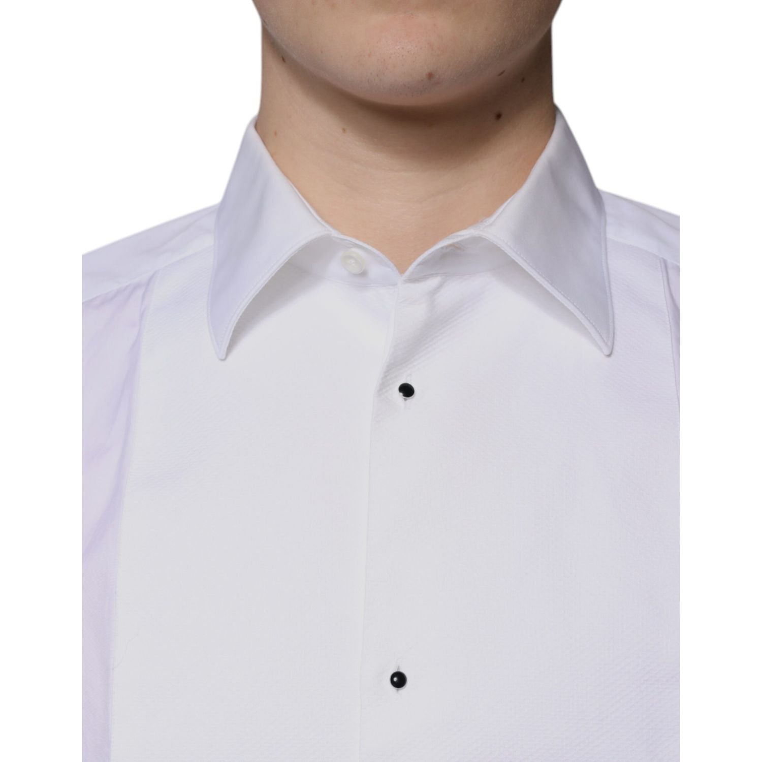 Dolce & Gabbana White Bib Cotton Poplin GOLD Men Formal Shirt