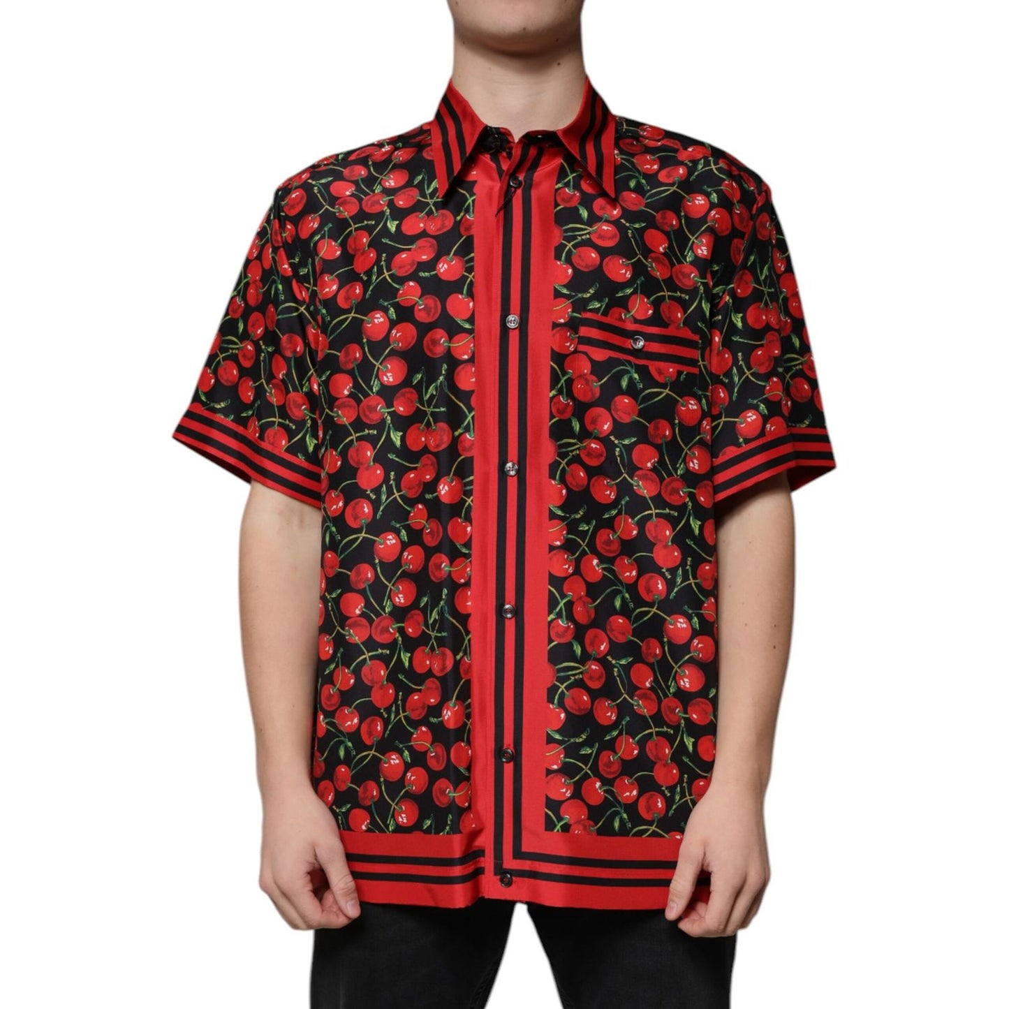 Dolce & Gabbana Black Cherry Silk Button Down Casual Shirt