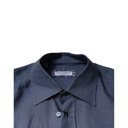 Dolce & Gabbana Blue Logo Long Sleeve Button Down Casual Shirt