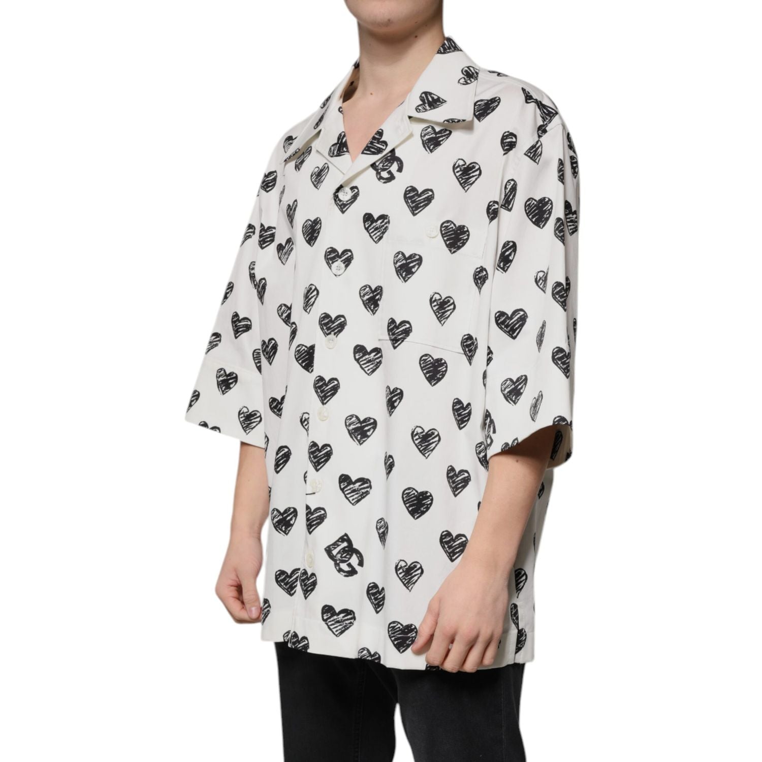 Dolce & Gabbana White Heart Print Short Sleeve Casual Shirt