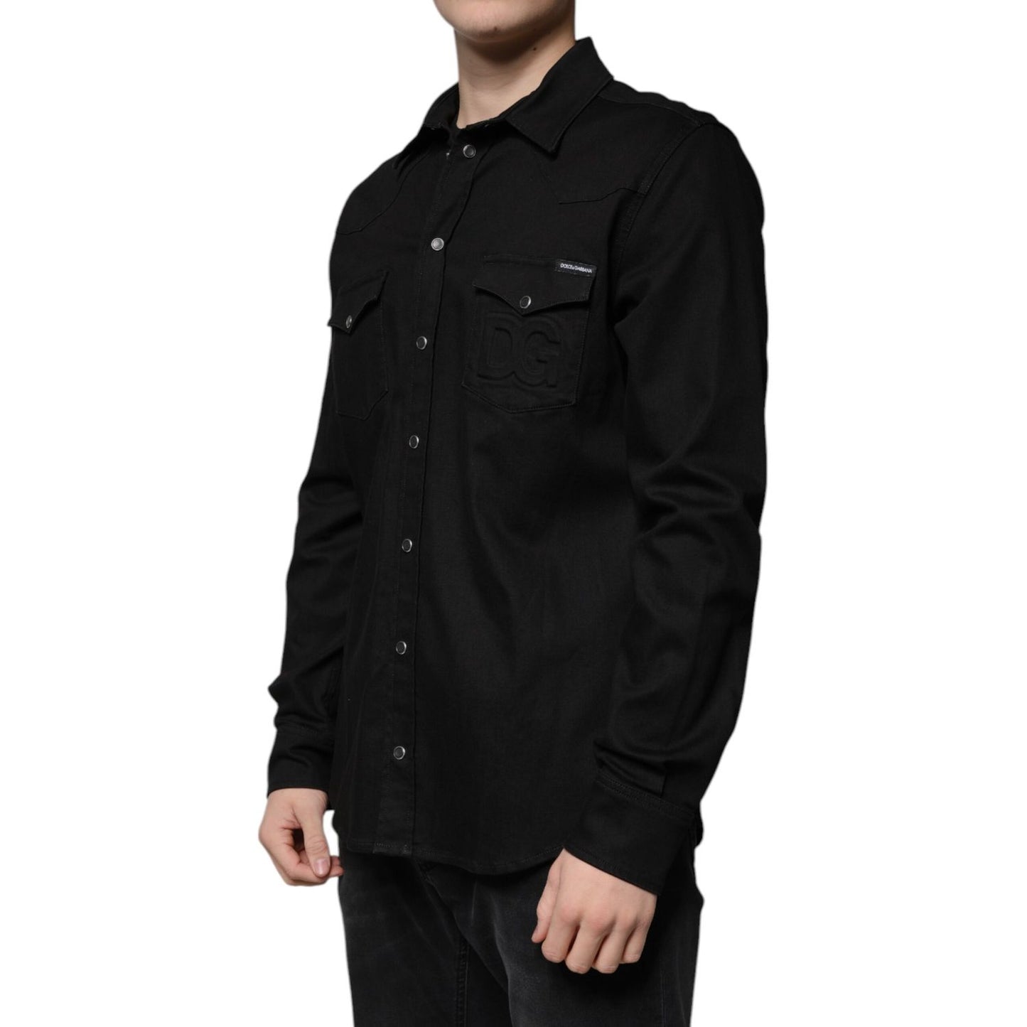 Dolce & Gabbana Black Cotton Collared Button Down Shirt