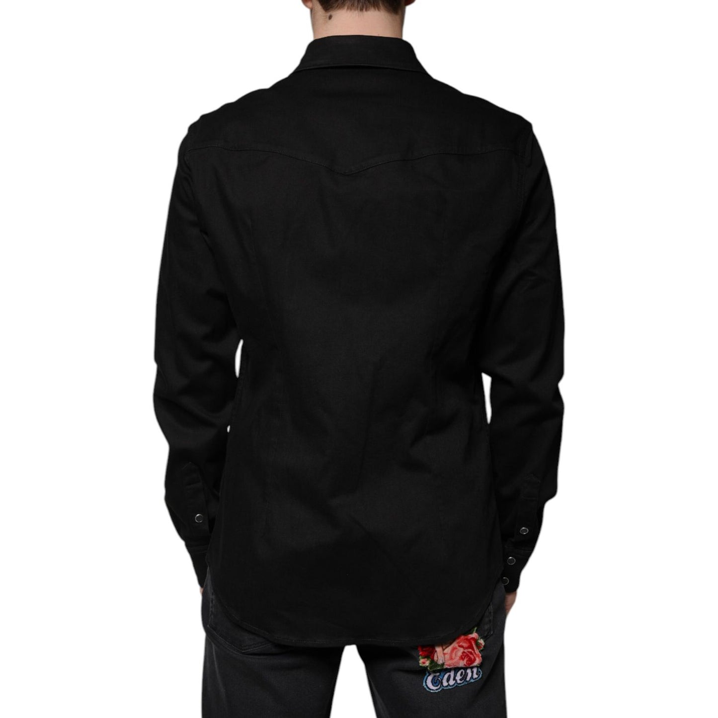 Dolce & Gabbana Black Cotton Collared Button Down Shirt