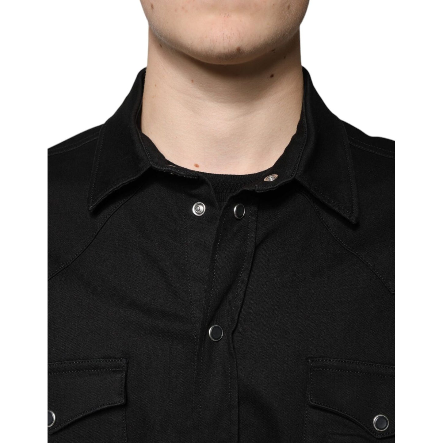 Dolce & Gabbana Black Cotton Collared Button Down Shirt