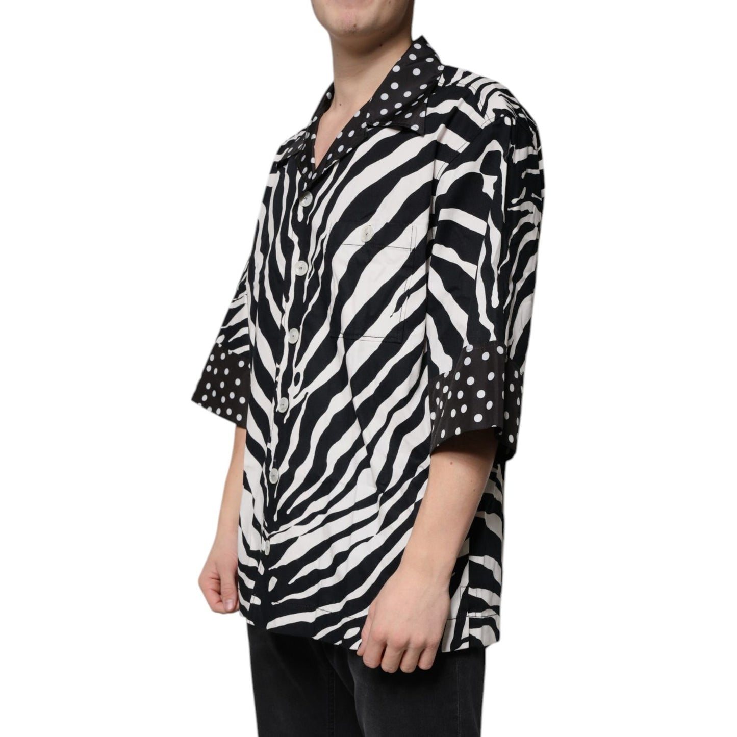 Dolce & Gabbana Black White Zebra Button Down Oversize Shirt