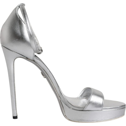 Dolce & Gabbana Silver Leather Platform Keira Sandals Shoes