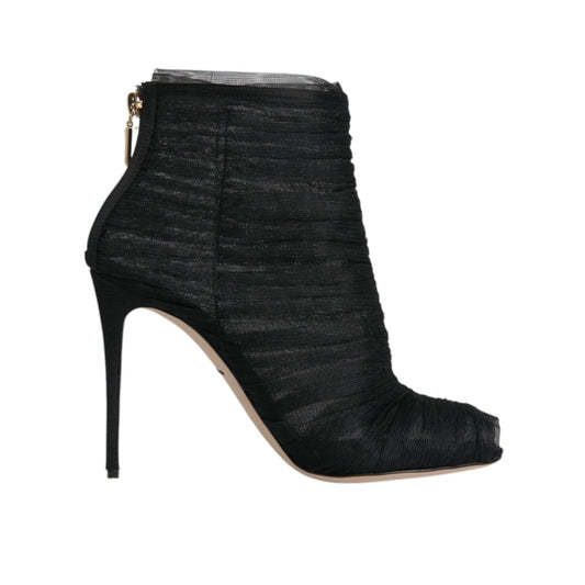 Dolce & Gabbana Black Mesh Stiletto Heels Ankle Boots Shoes