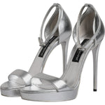 Dolce & Gabbana Silver Leather Platform Keira Sandals Shoes